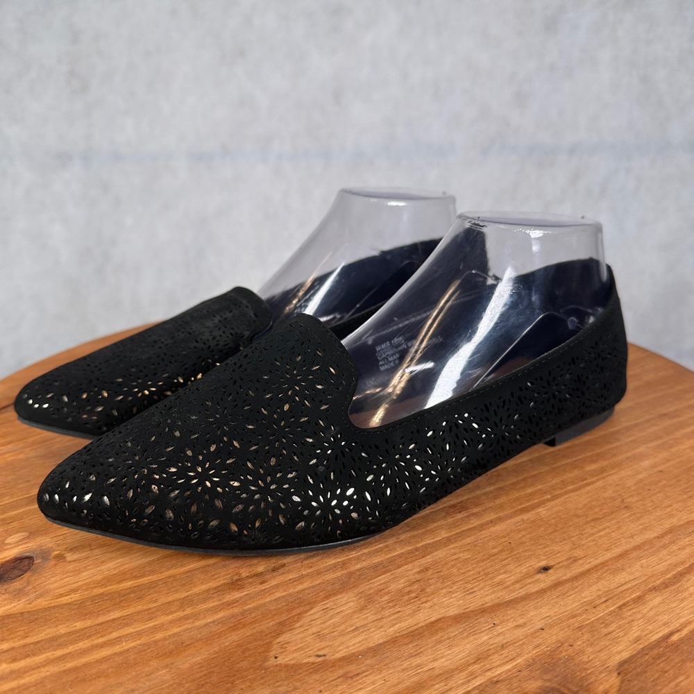 Report Capricorn Loafers Women 10W Black Good Laser Cut Perforated Pointed Toe